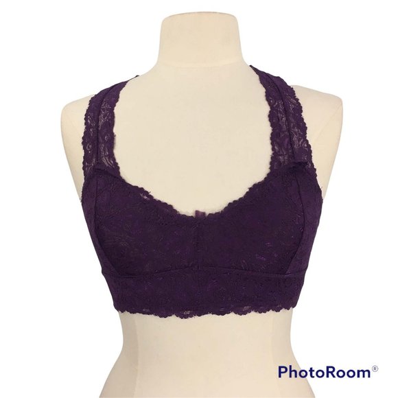 French Affair Purple Lace Racerback Bralette, size Medium - Picture 1 of 9